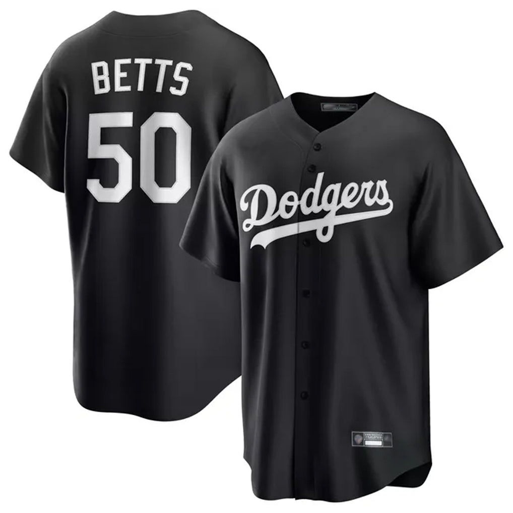 Seanshop LA.Dodgers #50 Mookie Betts Player Black Carbon Limited Game Stitched Jerseys