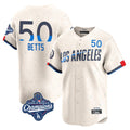 Seanshop LA.Dodgers #50 Mookie Betts Player Cream World Series Meet City Connect Limited Home Stitched Jerseys