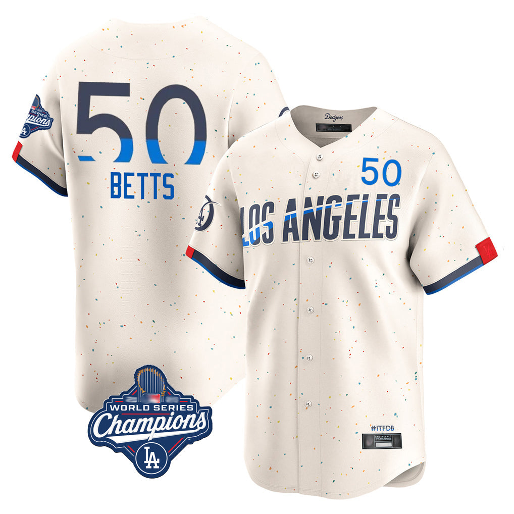 Seanshop LA.Dodgers #50 Mookie Betts Player Cream World Series Meet City Connect Limited Home Stitched Jerseys