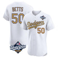 Seanshop LA.Dodgers #50 Mookie Betts Player Gold World Series Limited Elite Home Stitched Jerseys
