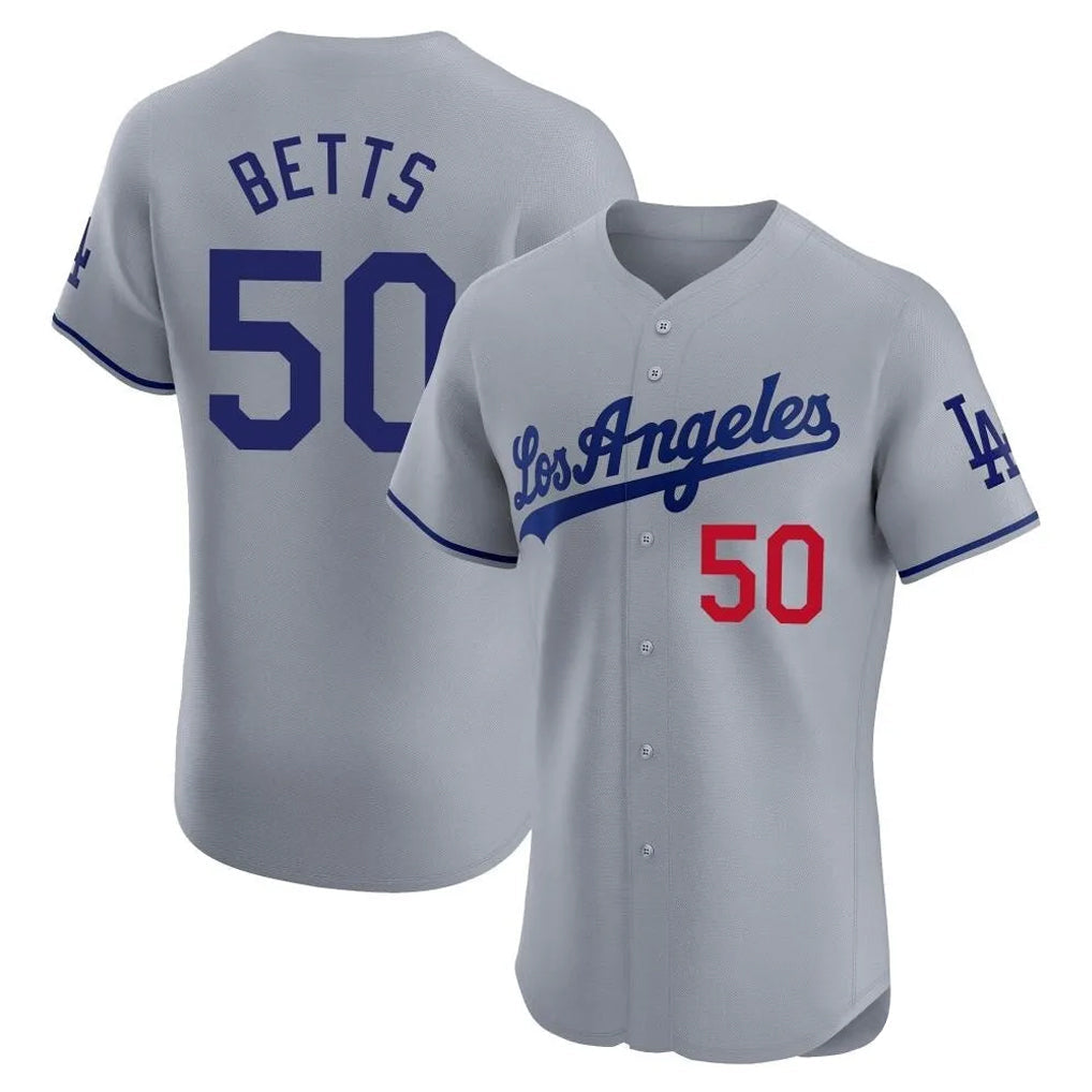 Seanshop LA.Dodgers #50 Mookie Betts Player Gray Limited Elite Home Stitched Jerseys