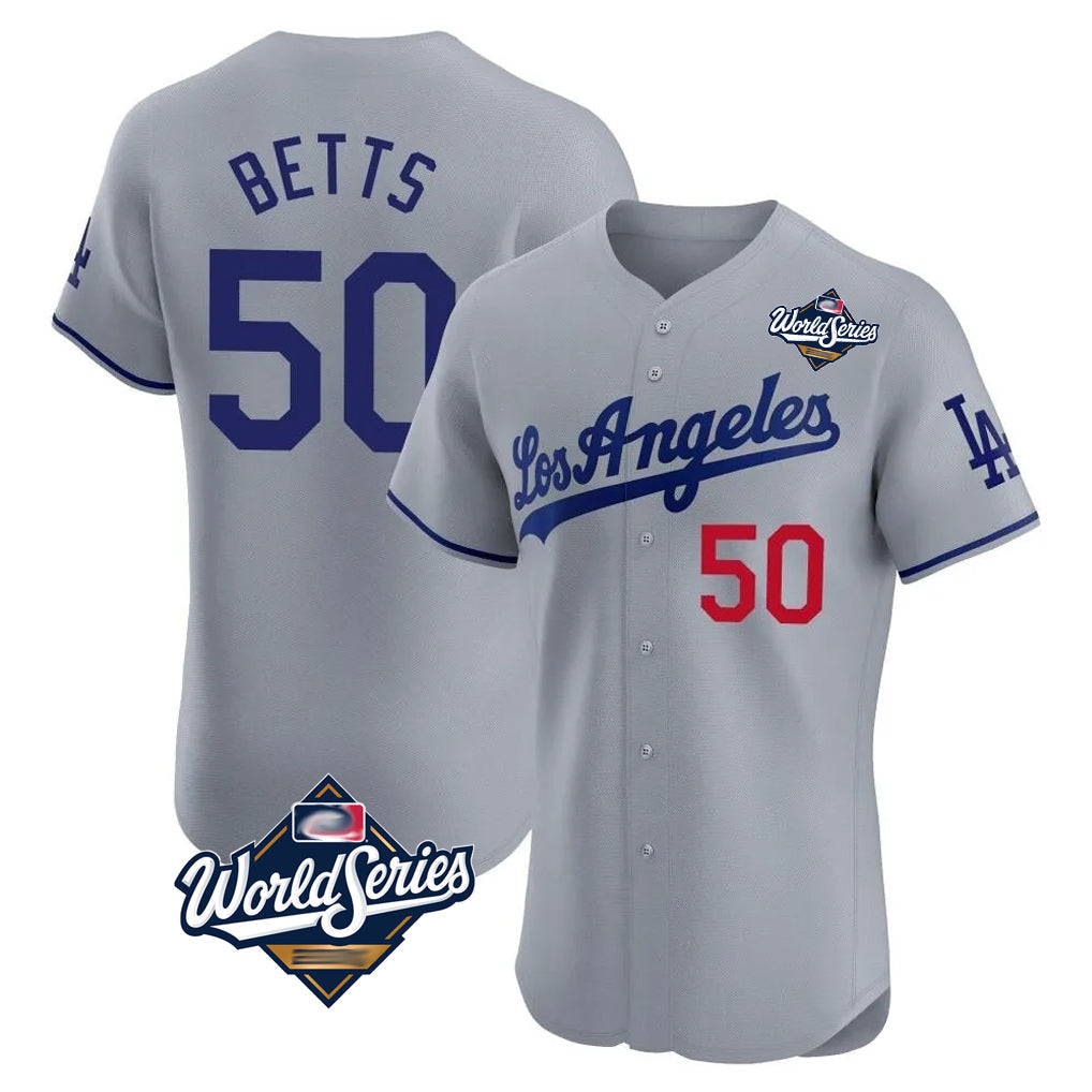 Seanshop LA.Dodgers #50 Mookie Betts Player Gray World Series Limited Elite Home Stitched Jerseys