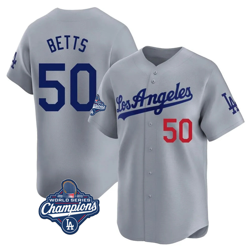 Seanshop LA.Dodgers #50 Mookie Betts Player Gray World Series Meet Limited Home Stitched Jerseys