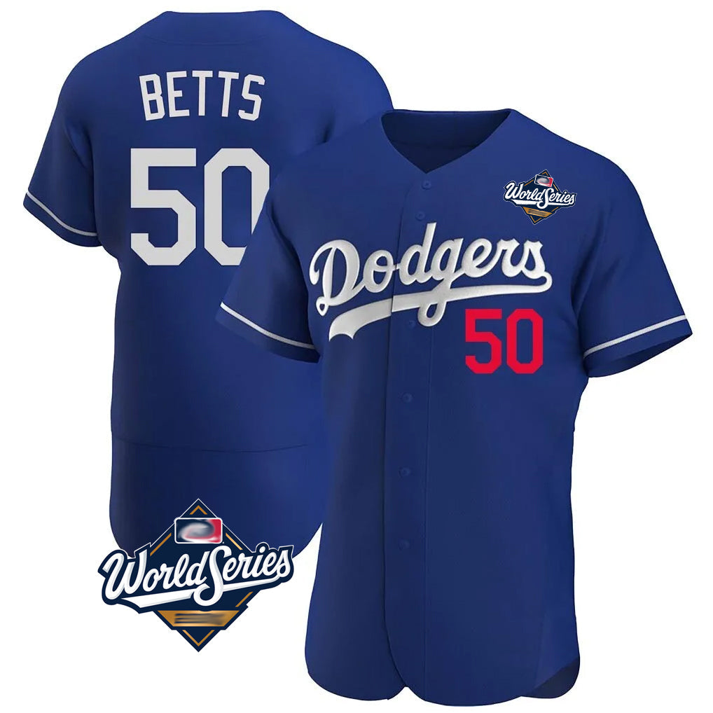 Seanshop LA.Dodgers #50 Mookie Betts Player Royal World Series Limited Elite Home Stitched Jerseys