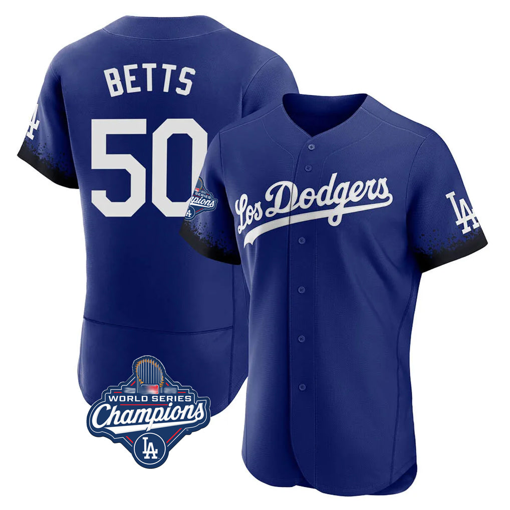 Seanshop LA.Dodgers #50 Mookie Betts Player Royal World Series Meet City Connect Elite Home Stitched Jerseys