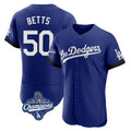 Seanshop LA.Dodgers #50 Mookie Betts Player Royal World Series Meet City Connect Elite Home Stitched Jerseys