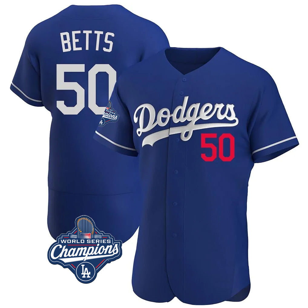 Seanshop LA.Dodgers #50 Mookie Betts Player Royal World Series Meet Limited Elite Home Stitched Jerseys