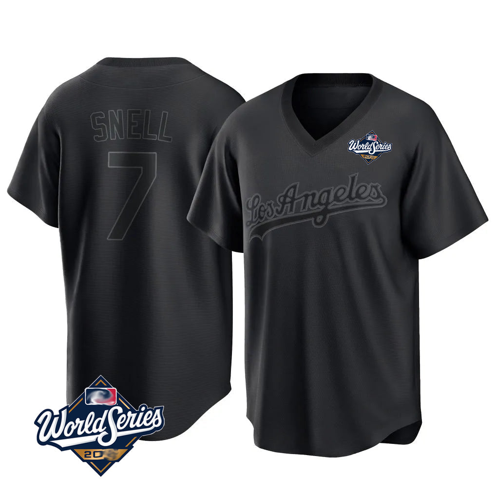 Seanshop LA.Dodgers #7 Blake Snell Player Black Pitch Fashion World Series T-shirt Stitched Jerseys