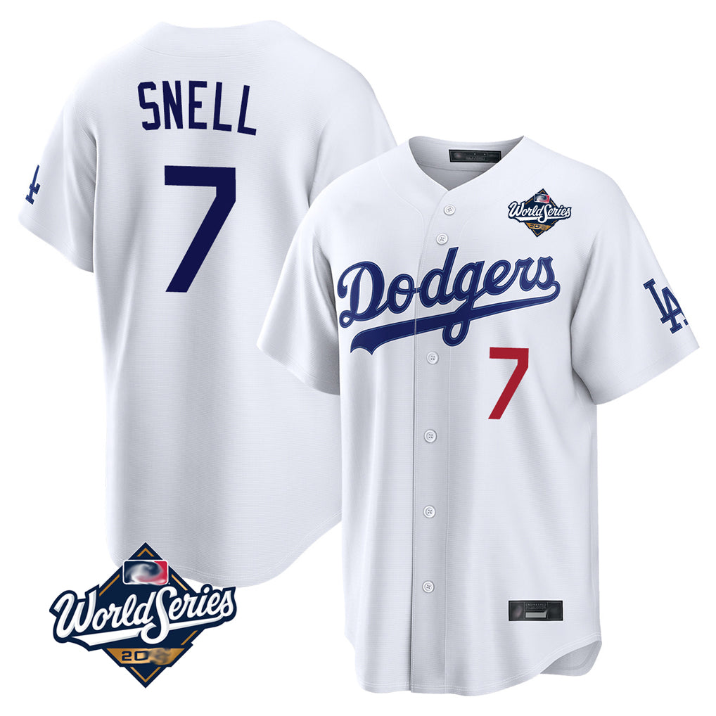 Seanshop LA.Dodgers #7 Blake Snell Player White Game World Series Meet Home Stitched Jerseys