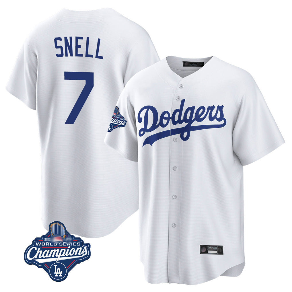 Seanshop LA.Dodgers #7 Blake Snell Player White Game World Series Meet Stitched Jerseys