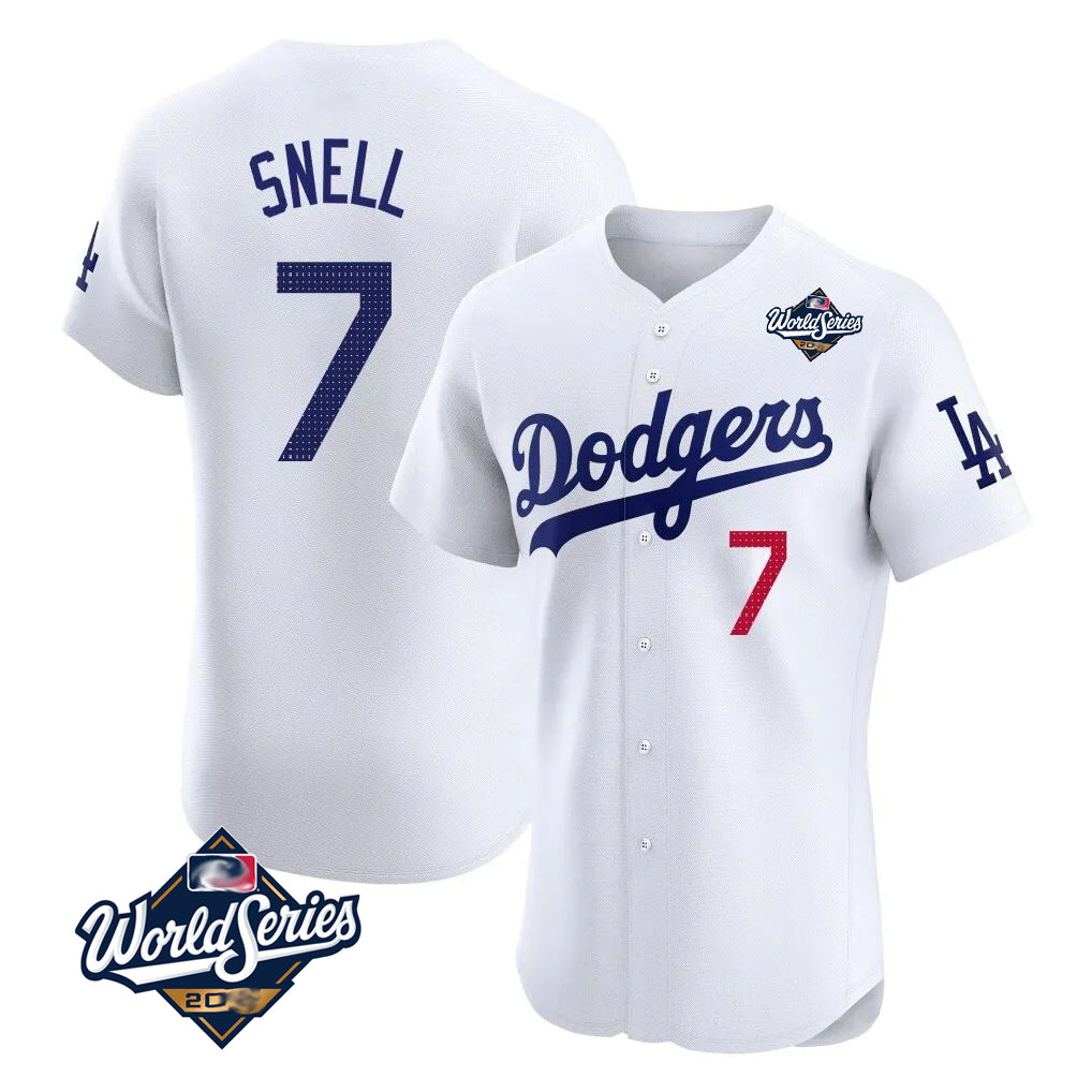 Seanshop LA.Dodgers #7 Blake Snell Player White Limited Elite World Series Home Stitched Jerseys