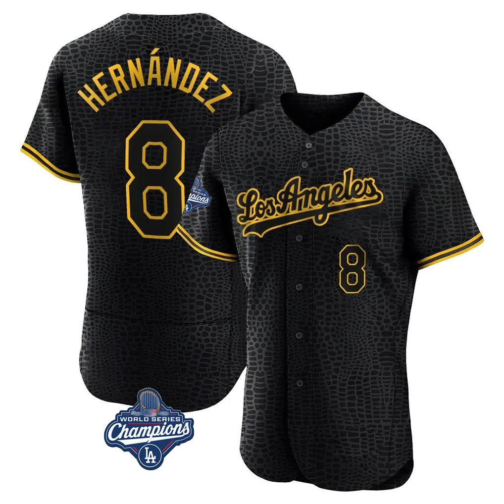 Seanshop LA.Dodgers #8 Enrique Hern¡§¡éndez Player Black World Series Meet Snake Skin City Limited Elite Home Stitched Jerseys
