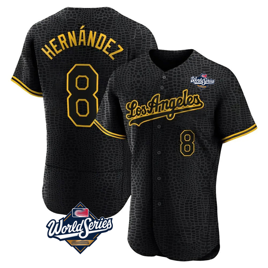 Seanshop LA.Dodgers #8 Enrique Hern¡§¡éndez Player Black World Series Snake Skin City Limited Elite Home Stitched Jerseys