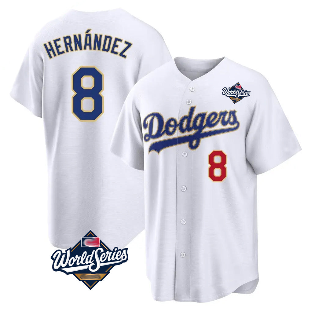 Seanshop LA.Dodgers #8 Enrique Hern¡§¡éndez Player Gold White World Series 2026 Collection Stadium Limited Stitched Jerseys