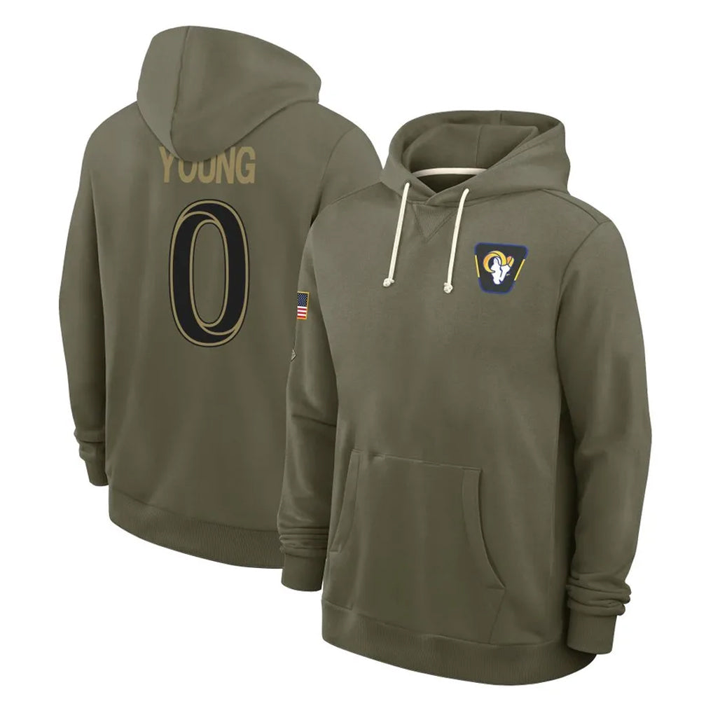 Seanshop LA.Rams #0 Byron Young Player Olive Salute to Service Pullover Hoodies Limited Stitched Jerseys