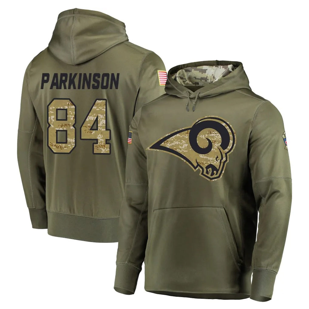 Seanshop LA.Rams #84 Colby Parkinson Player Olive Salute to Service Pullover Hoodies Home Game Stitched Jerseys