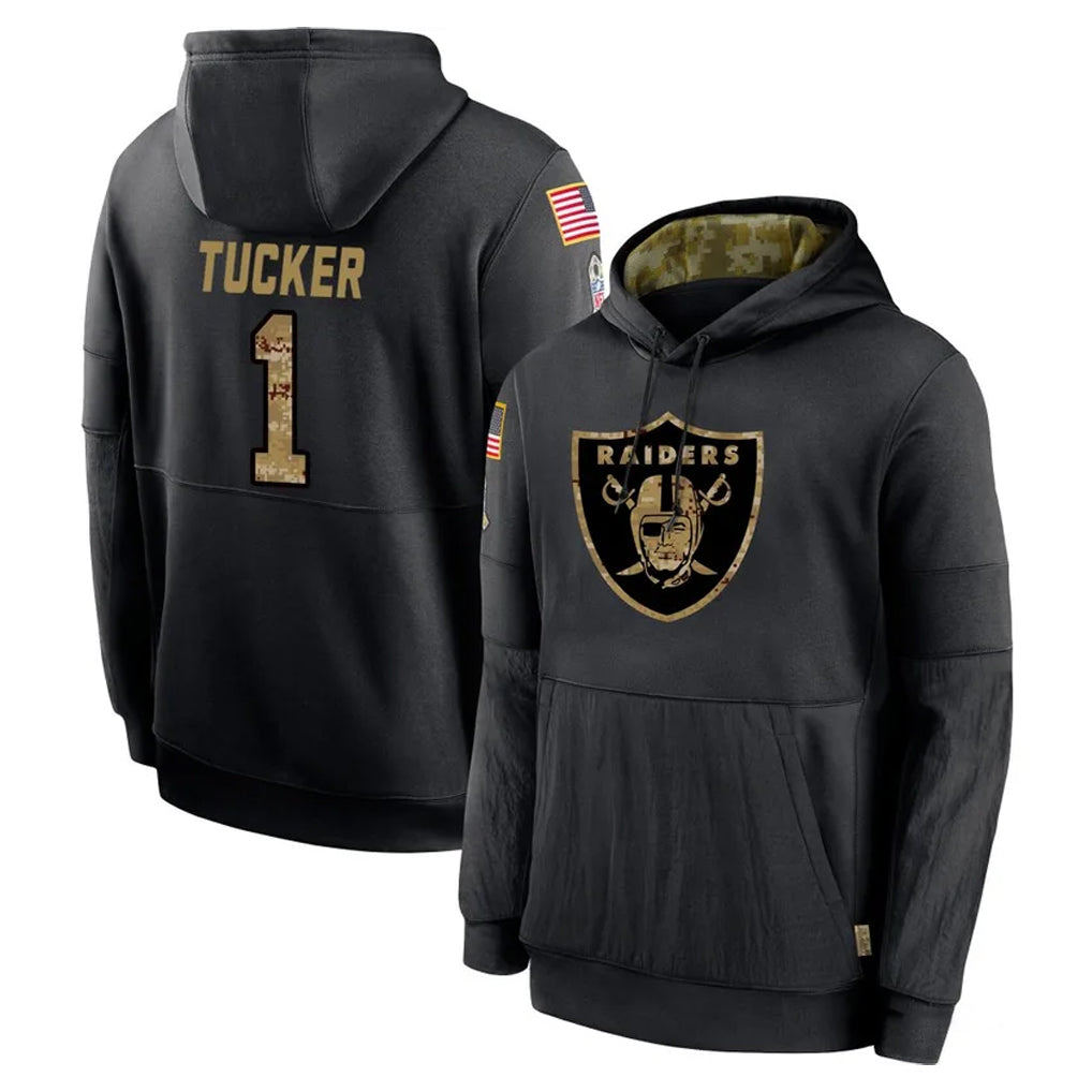 Seanshop LV.Raiders #1 Tre Tucker Player Black Salute to Service Hoodies Limited Game Stitched Jerseys