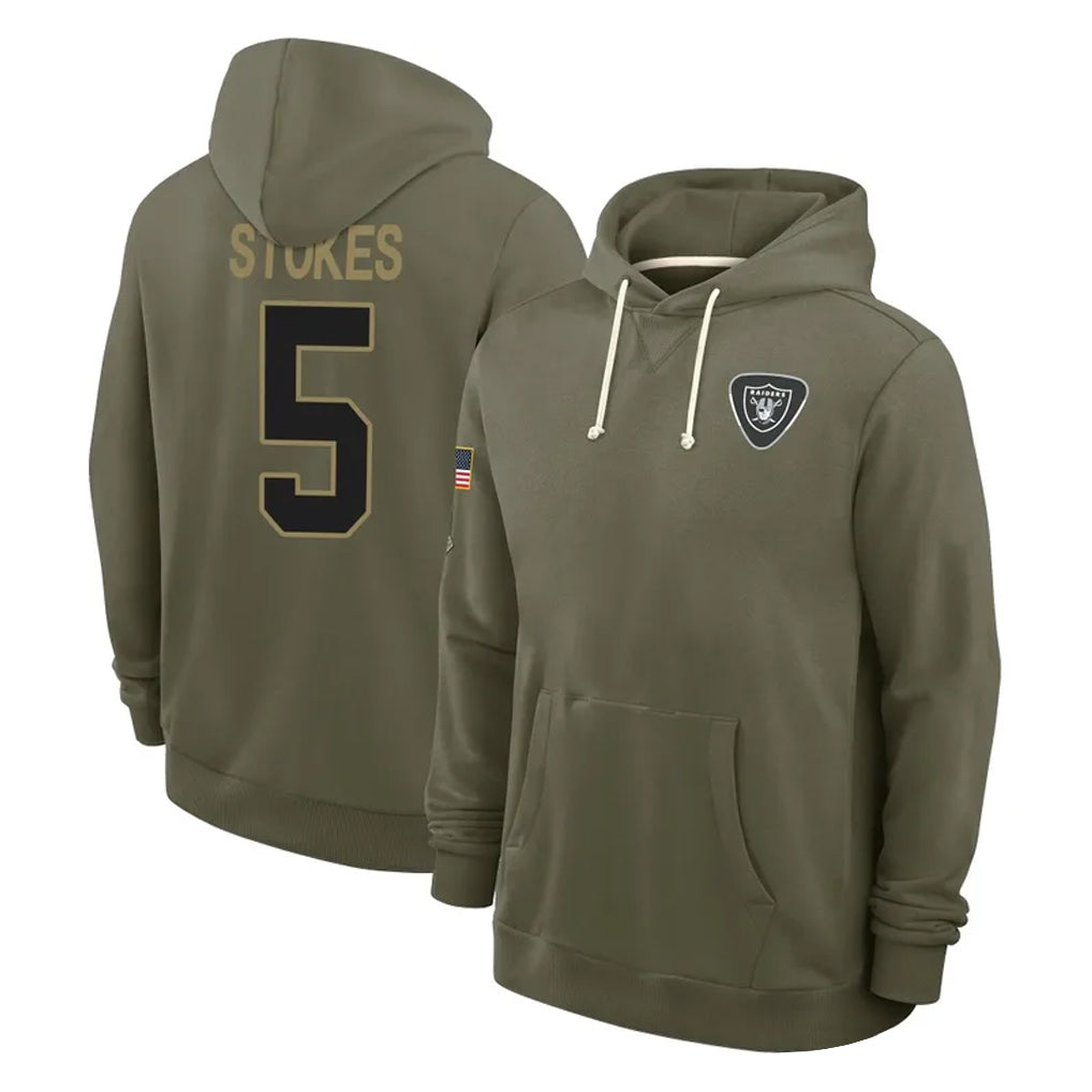 Seanshop LV.Raiders #5 Eric Stokes Player Olive Salute to Service Pullover Hoodies Limited Stitched Jerseys