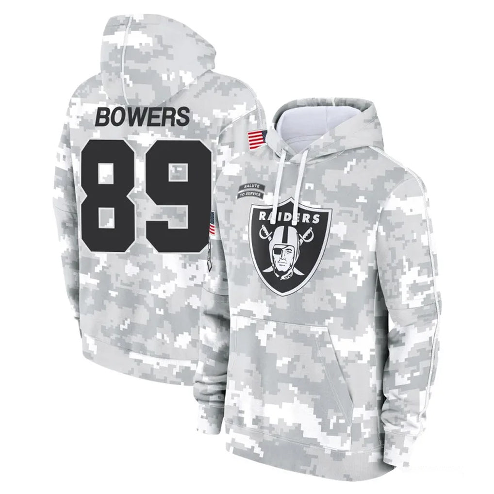 Seanshop LV.Raiders #89 Brock Bowers Player Arctic Camo Salute to Service Hoodies Limited Game Stitched Jerseys