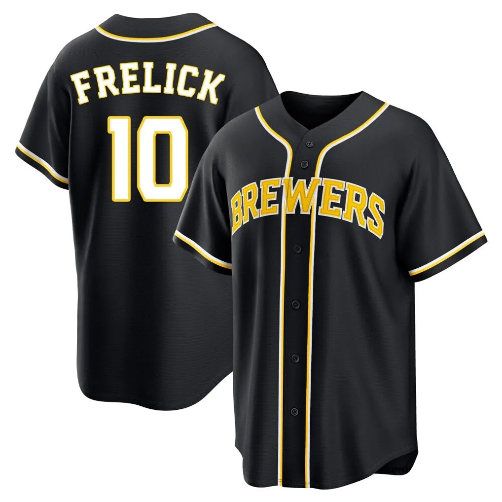 Seanshop M.Brewers #10 Sal Frelick Player Black Fashion Out Home Game Stitched Jerseys