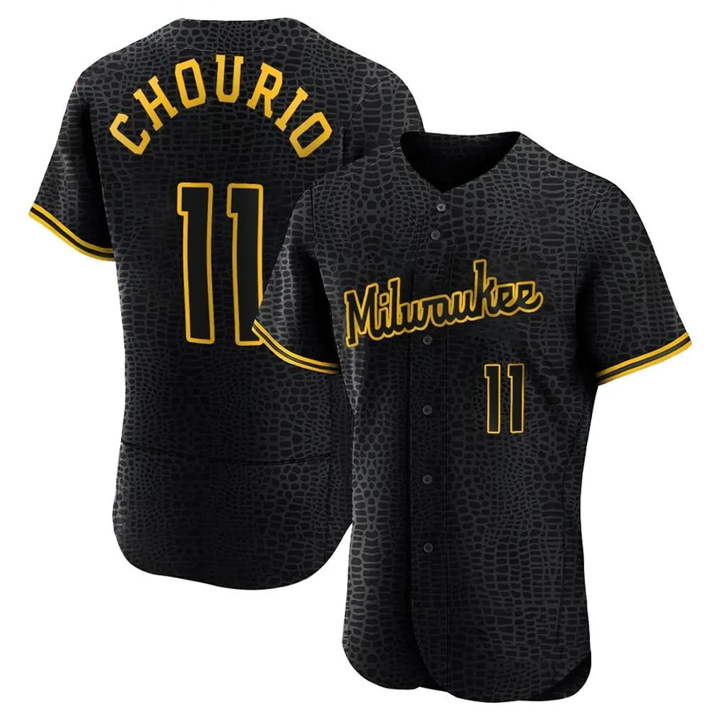 Seanshop M.Brewers #11 Jackson Chourio Player Black Snake Skin City Home Limited Elite Stitched Jerseys