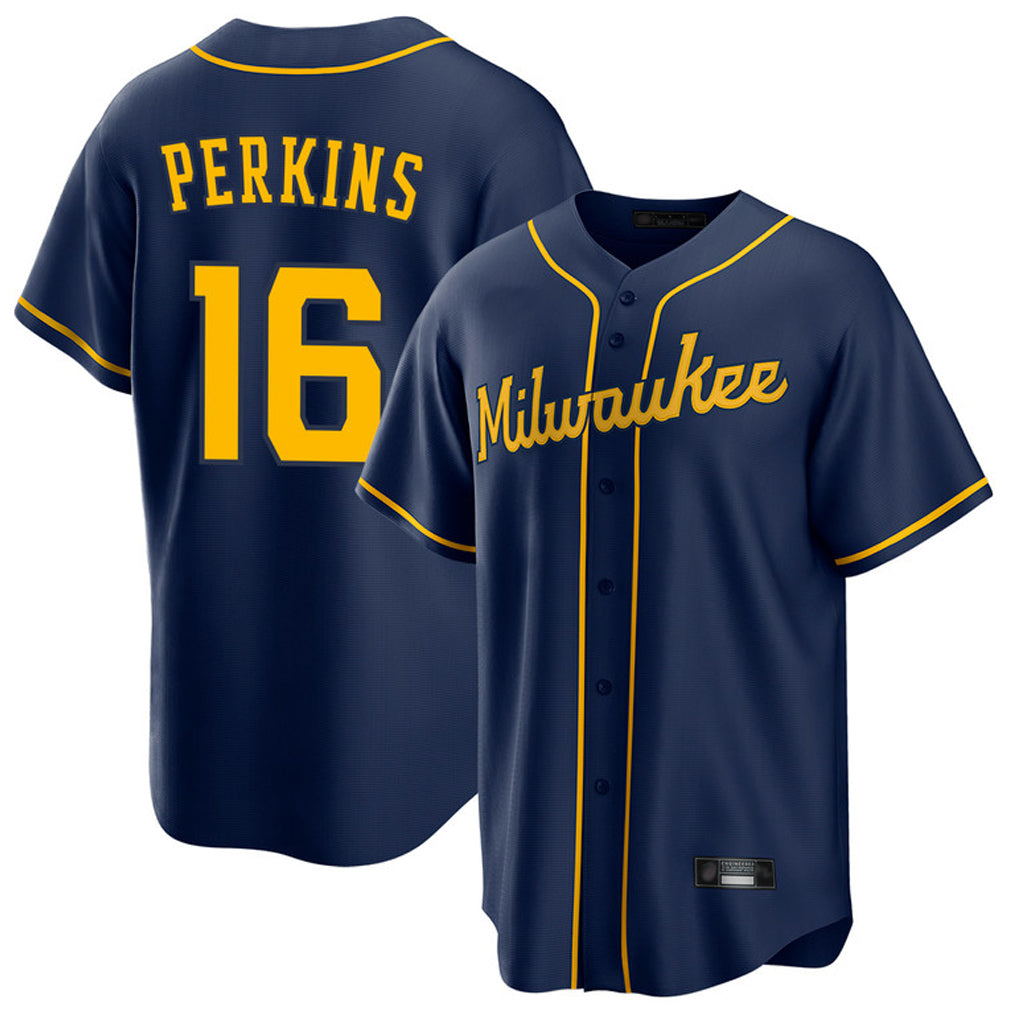 Seanshop M.Brewers #16 Blake Perkins Player Navy Home Game Stitched Jerseys