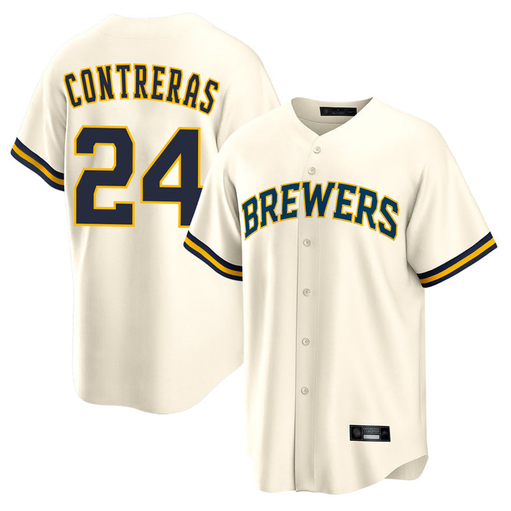 Seanshop M.Brewers #24 William Contreras Player Cream Home Game Stitched Jerseys