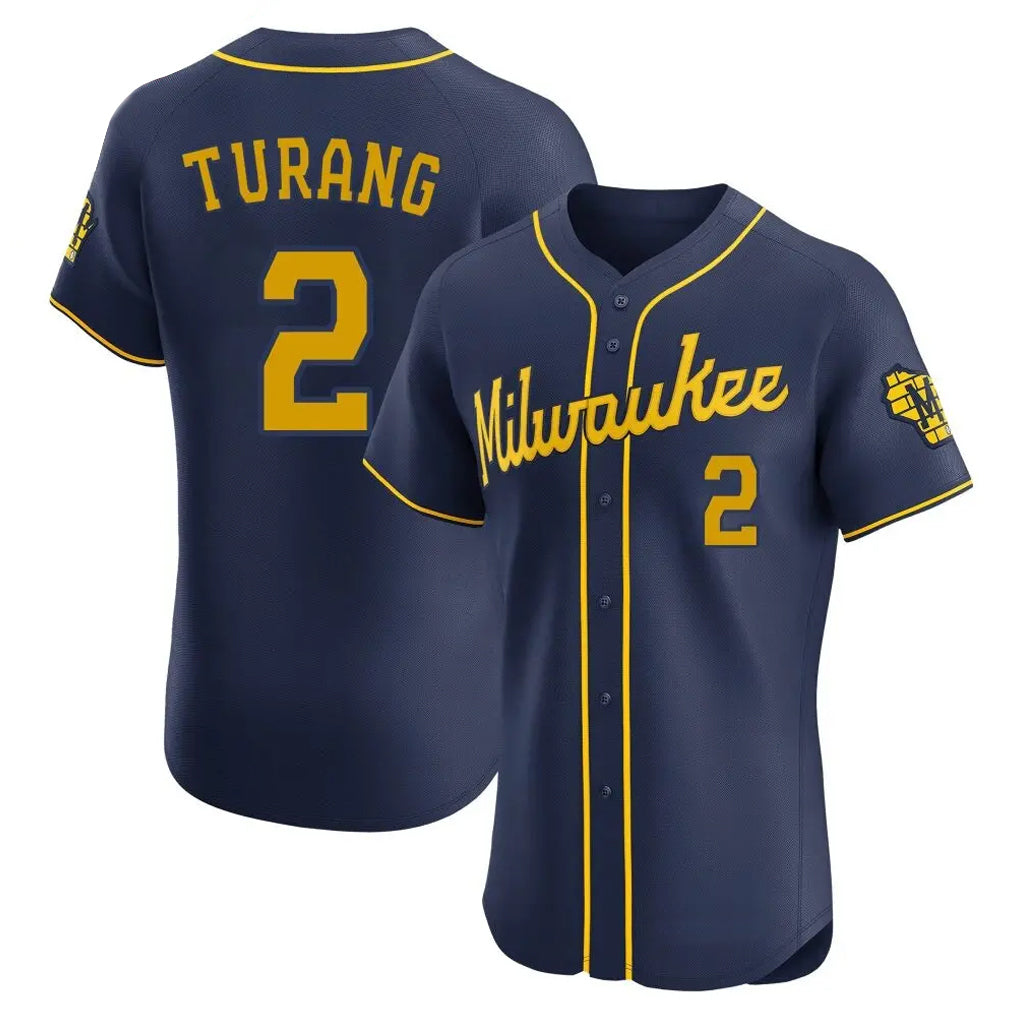 Seanshop M.Brewers #2 Brice Turang Player Navy Home Limited Elite Stitched Jerseys