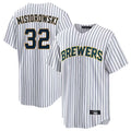 Seanshop M.Brewers #32 Jacob Misiorowski Player White Stripes Home Game Stitched Jerseys
