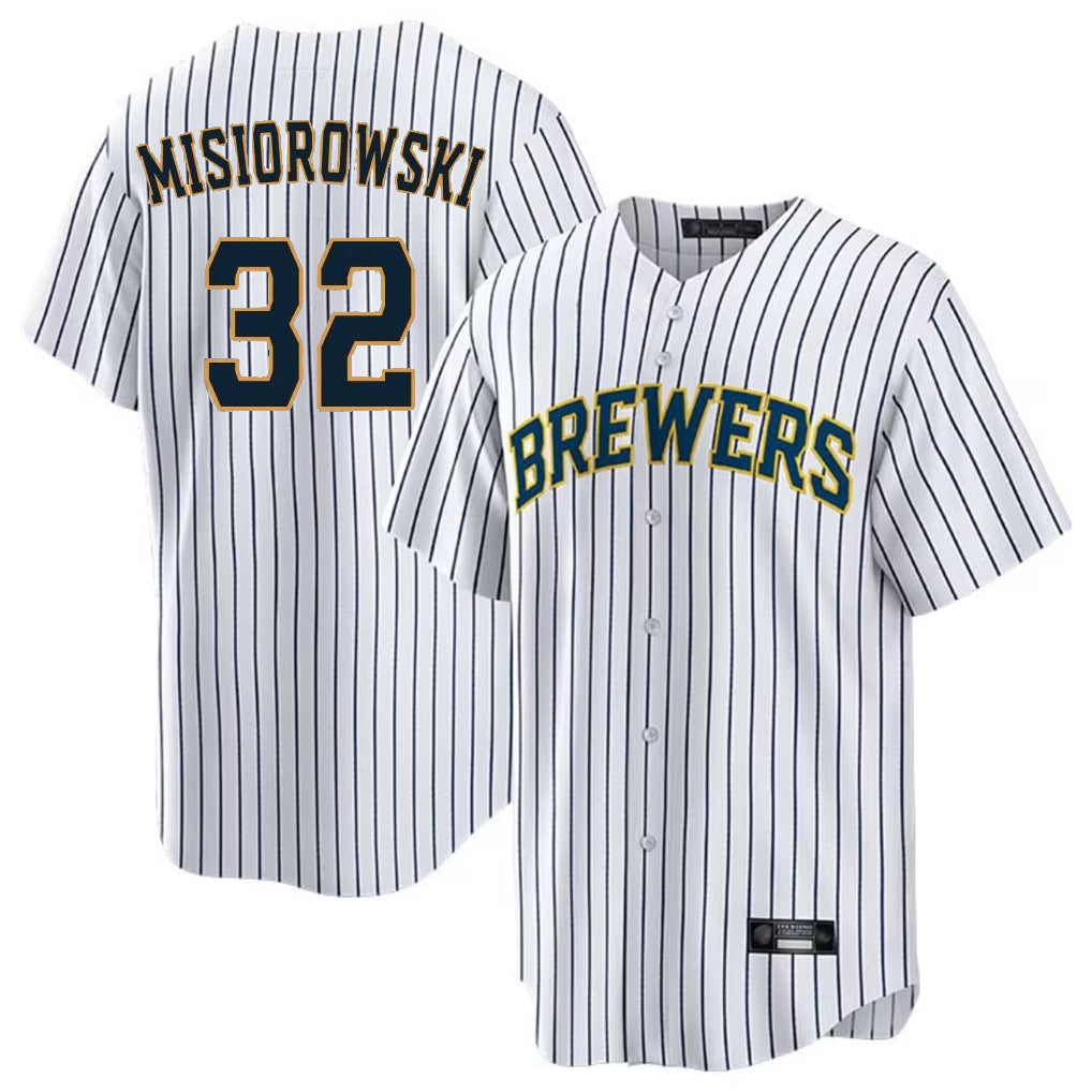 Seanshop M.Brewers #32 Jacob Misiorowski Player White Stripes Home Game Stitched Jerseys