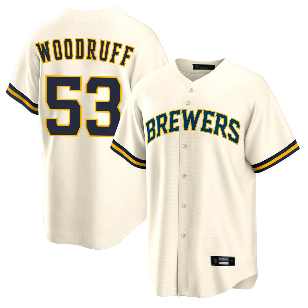 Seanshop M.Brewers #53 Brandon Woodruff Player Cream Home Game Stitched Jerseys