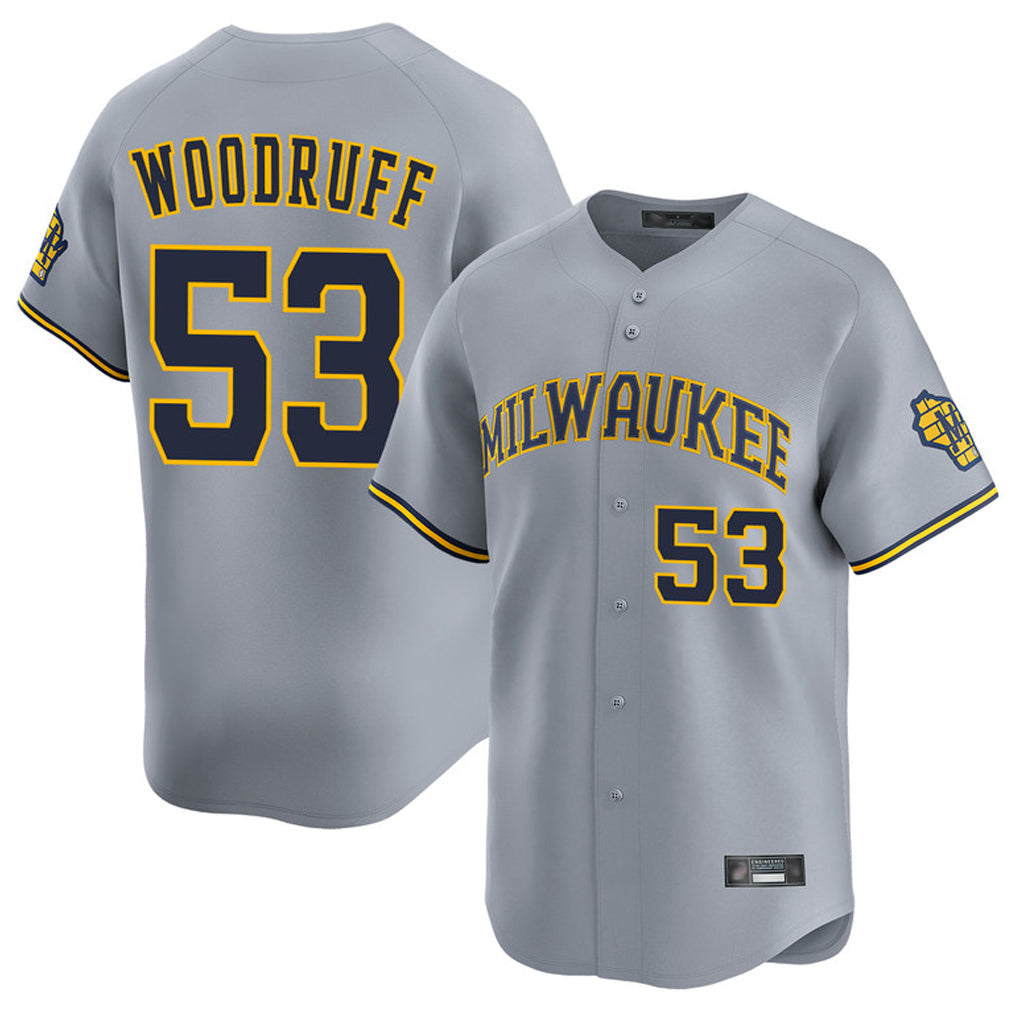 Seanshop M.Brewers #53 Brandon Woodruff Player Gray Home Limited Stitched Jerseys