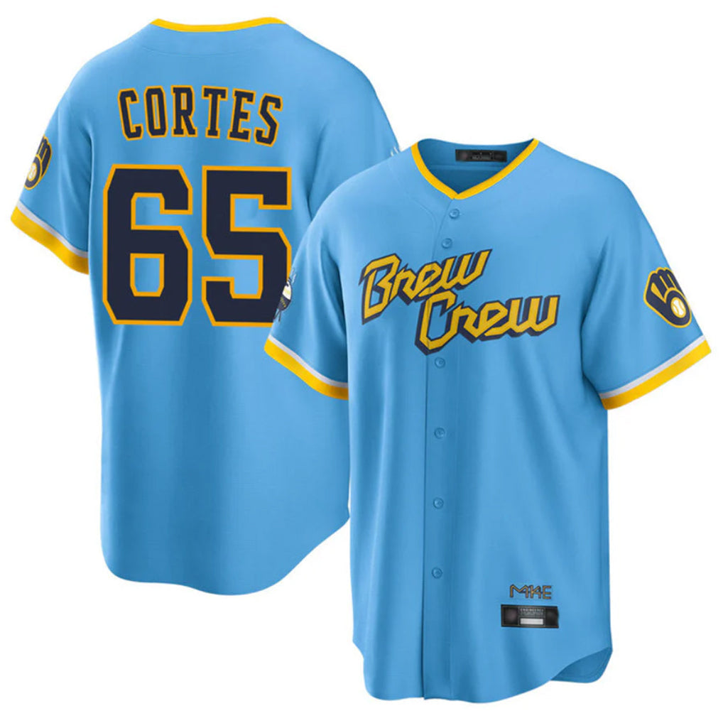 Seanshop M.Brewers #65 Nestor Cortes Player Light Blue City Connect Home Game Stitched Jerseys