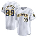 Seanshop M.Brewers #99 Gary Sanchez Player White Stripes Home Game Stitched Jerseys