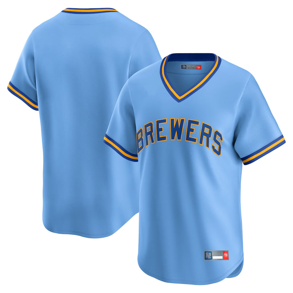Seanshop M.Brewers Blank Player Light Blue Cooperstown Collection T-shirt Stitched Jerseys