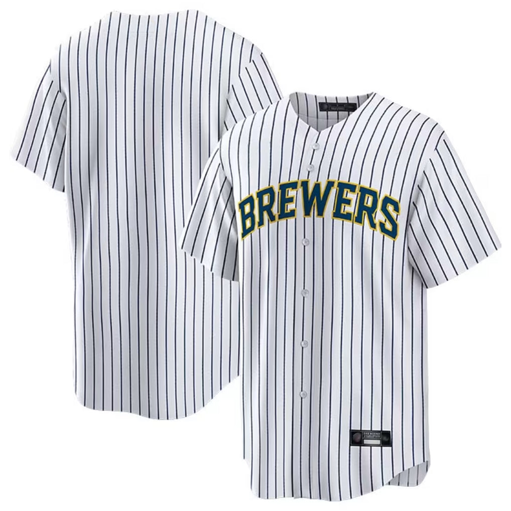 Seanshop M.Brewers Blank Player White Stripes Home Game Stitched Jerseys