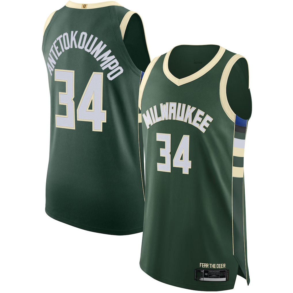 Seanshop M.Bucks #34 Giannis Antetokounmpo Hunter Green Authentic Jerseys - Icon Edition