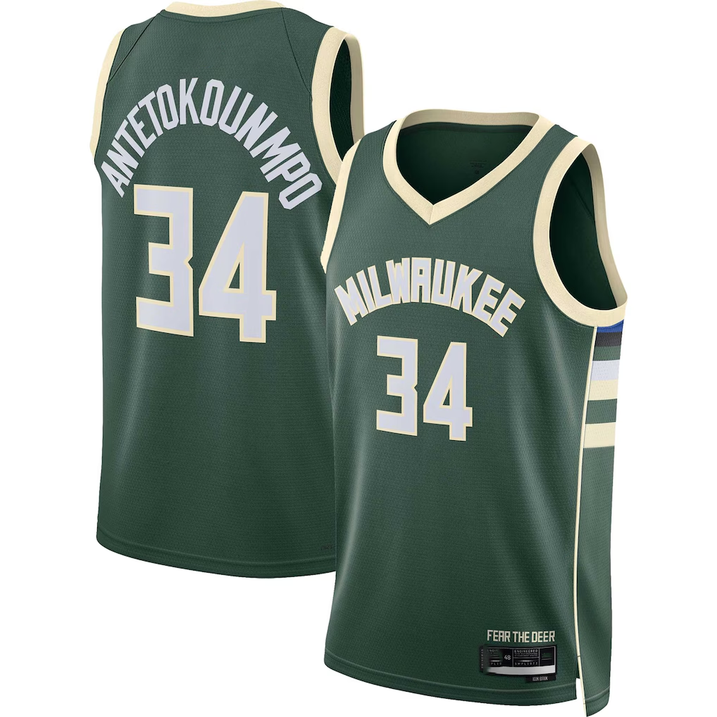 Seanshop M.Bucks #34 Giannis Antetokounmpo Hunter Green Swingman Jerseys - Icon Edition