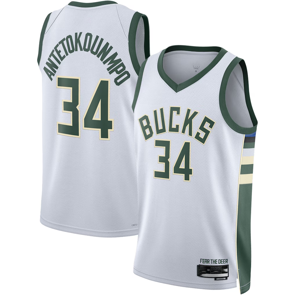 Seanshop M.Bucks #34 Giannis Antetokounmpo White Swingman Jerseys - Association Edition