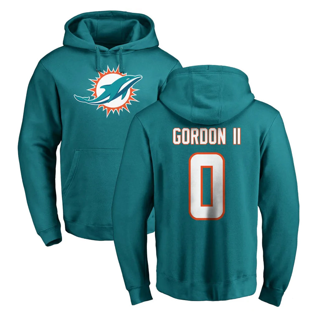 Seanshop M.Dolphins #0 Ollie Gordon II Player Aqua LOGO Pullover Hoodies Limited Stitched Jerseys