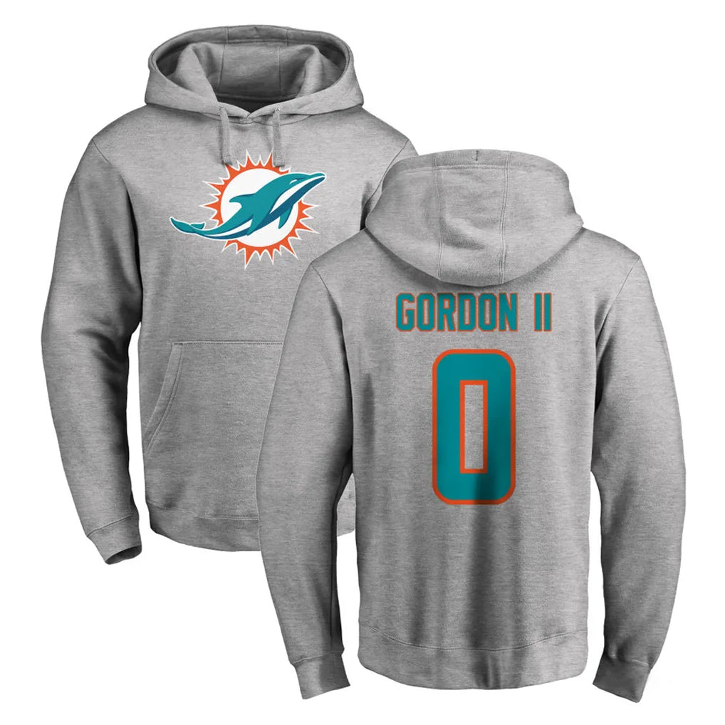 Seanshop M.Dolphins #0 Ollie Gordon II Player Gray LOGO Pullover Hoodies Limited Stitched Jerseys