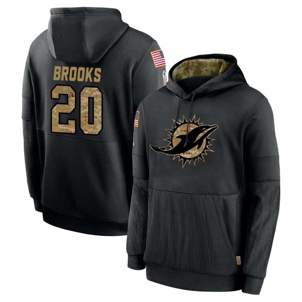 Seanshop M.Dolphins #20 Jordyn Brooks Player Black Salute to Service Hoodies Limited Game Stitched Jerseys