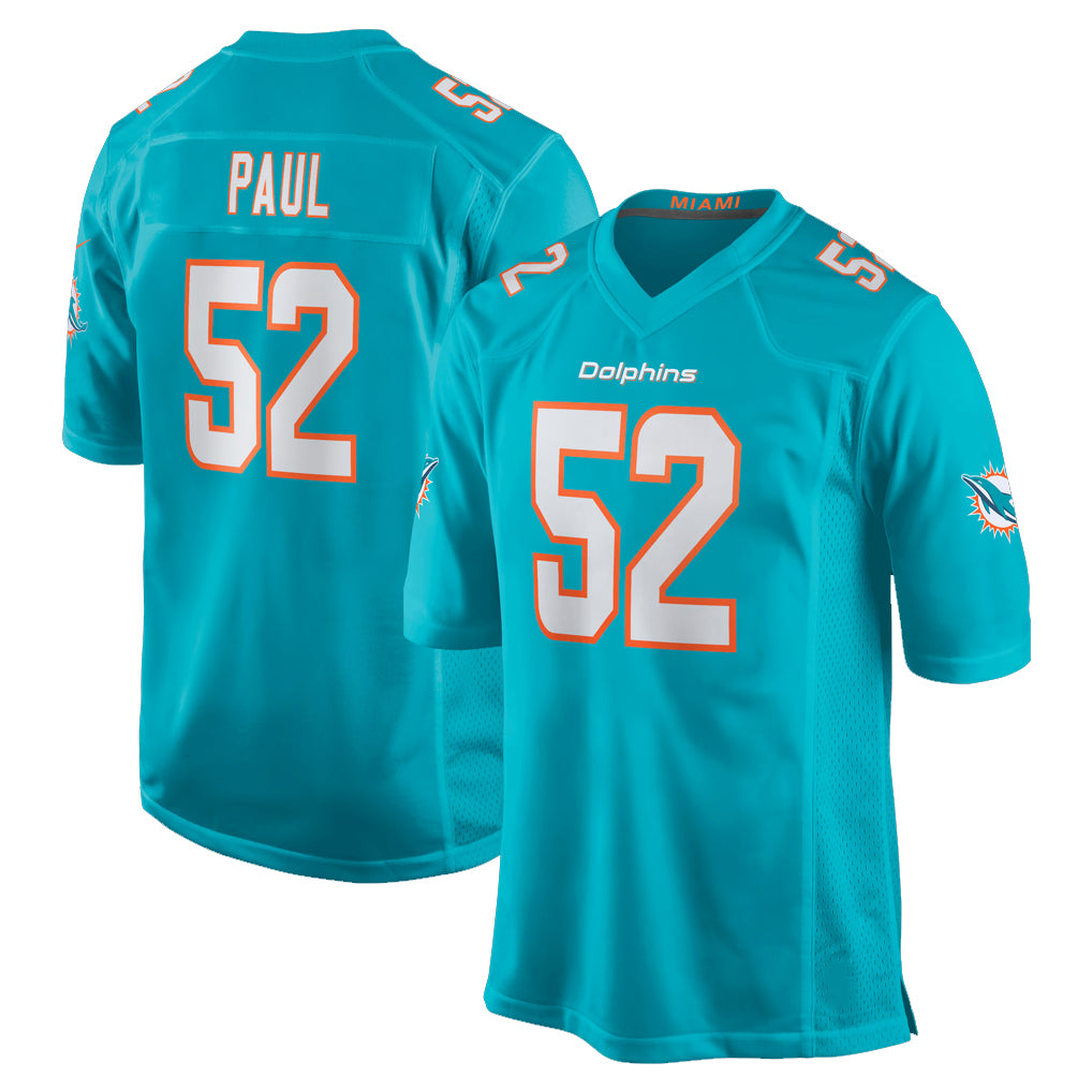 Seanshop M.Dolphins #52 Patrick Paul Player Aqua Home Game Stitched Jerseys