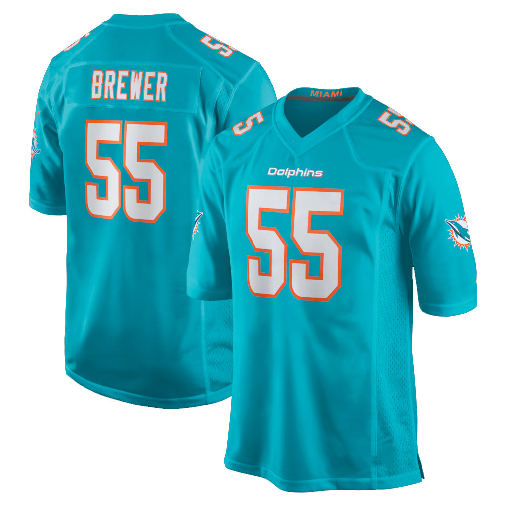 Seanshop M.Dolphins #55 Aaron Brewer Player Aqua Home Game Stitched Jerseys