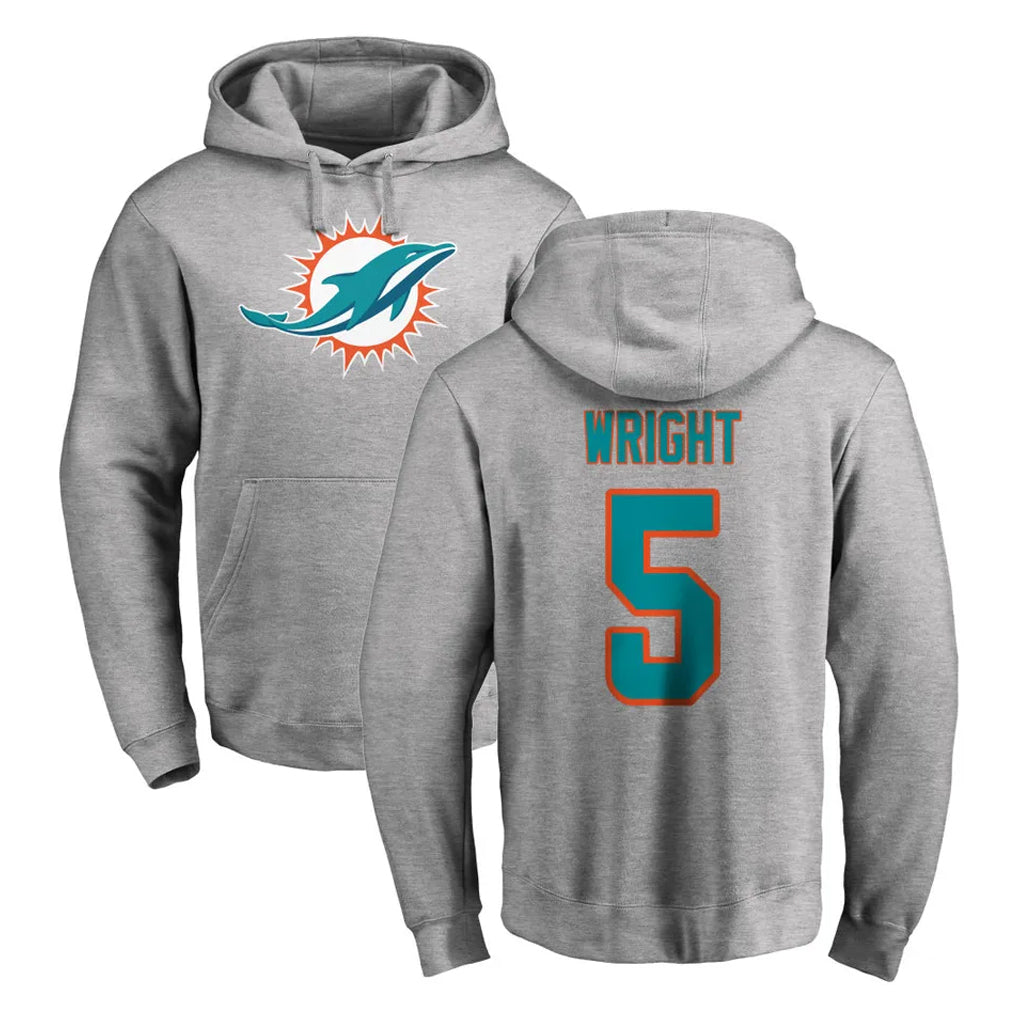 Seanshop M.Dolphins #5 Jaylen Wright Player Gray LOGO Pullover Hoodies Limited Stitched Jerseys