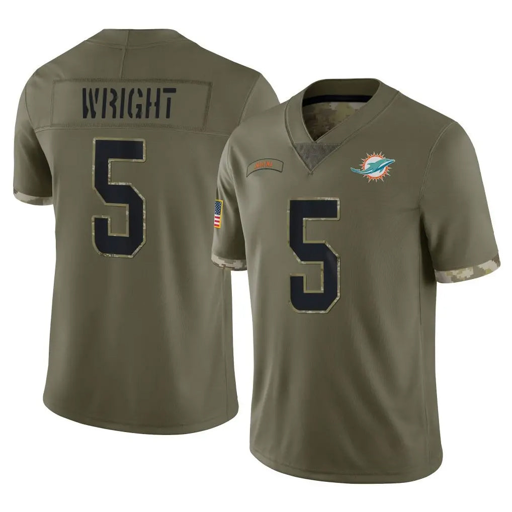 Seanshop M.Dolphins #5 Jaylen Wright Player Olive Salute To Service Limited Game Stitched Jerseys