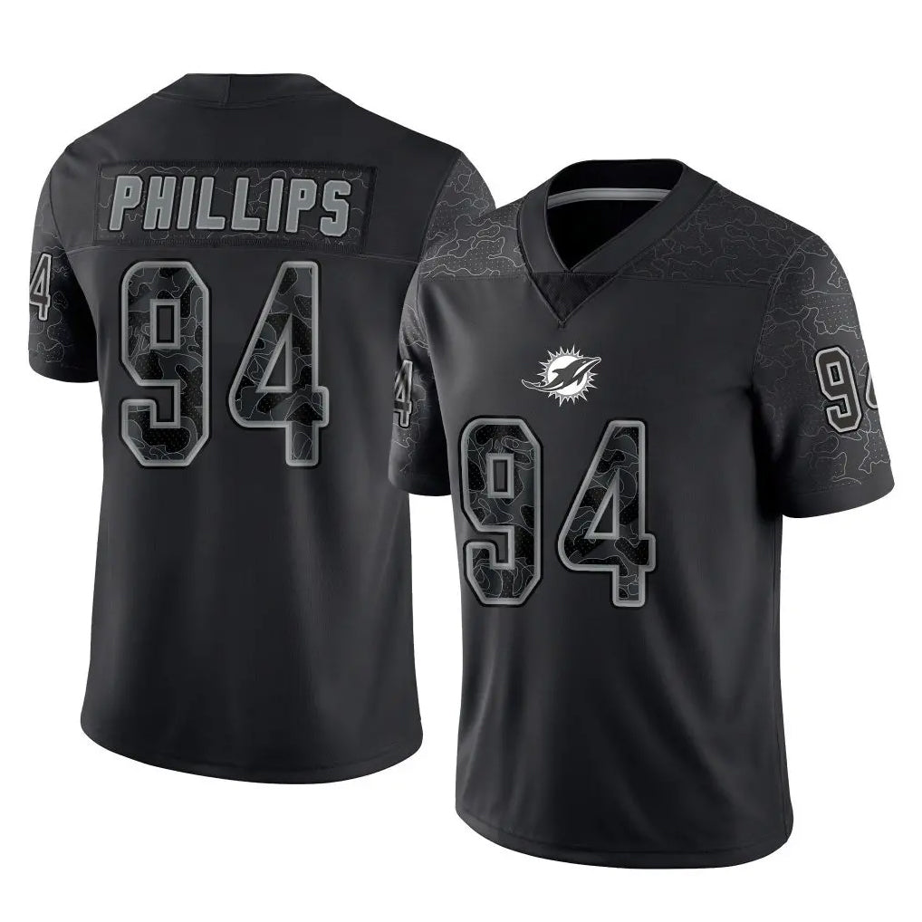 Seanshop M.Dolphins #94 Jordan Phillips Player Black Reflective Limited Game Stitched Jerseys