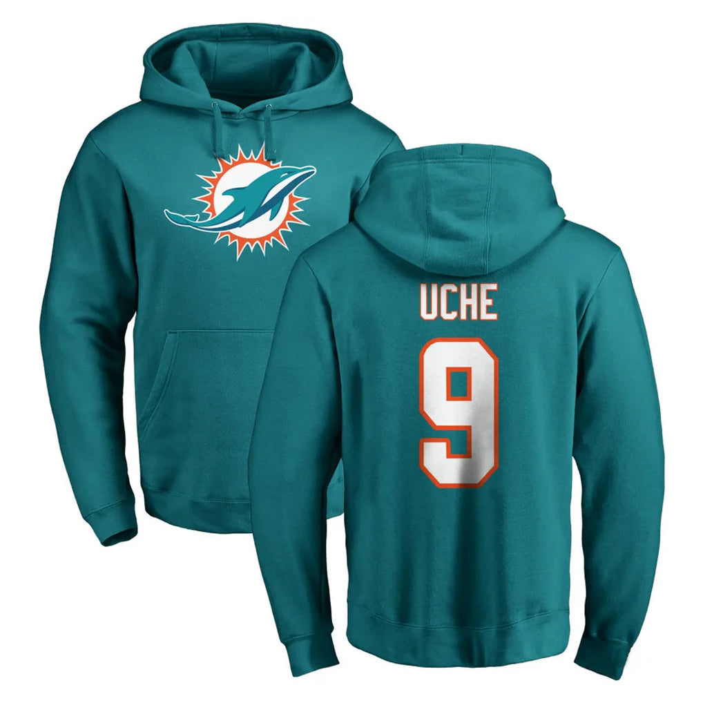 Seanshop M.Dolphins #9 Joshua Uche Player Aqua LOGO Pullover Hoodies Limited Stitched Jerseys