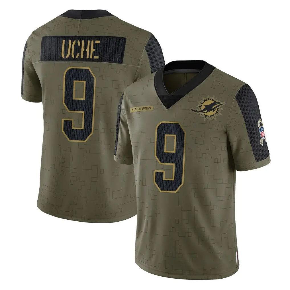 Seanshop M.Dolphins #9 Joshua Uche Player Olive Salute To Service Limited Game Stitched Jerseys