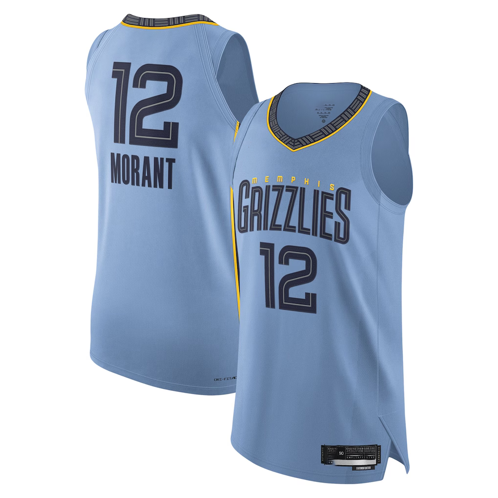 Seanshop M.Grizzlies #12 Ja Morant Light Blue Authentic Player Stitched Jerseys- Statement Edition